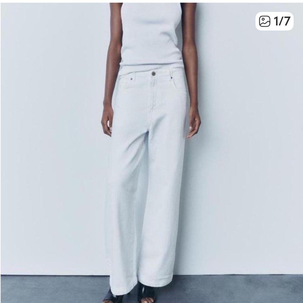 Zara Woman | white wide leg cotton on trend Jean